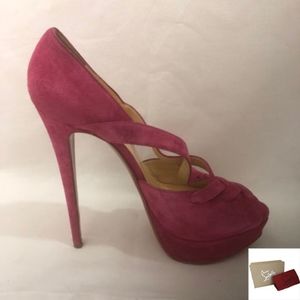 Suede Crisscross Peep Toe Slingback Pump (EUR 38)